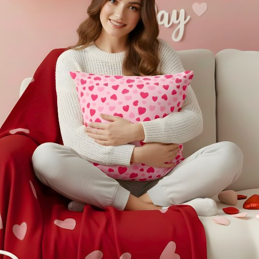 Blush Pink Watercolor Hearts Valentine Gift クッション