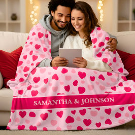 Blush Pink Watercolor Hearts Valentine Gift フリースブランケット