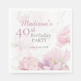 Blush Pink Watercolor Peony 40th Birthday スタンダードランチョンナプキン