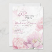 Blush Pink Watercolor Peony 40th Birthday 招待状 (正面)