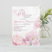 Blush Pink Watercolor Peony 40th Birthday 招待状 (スタンド正面)