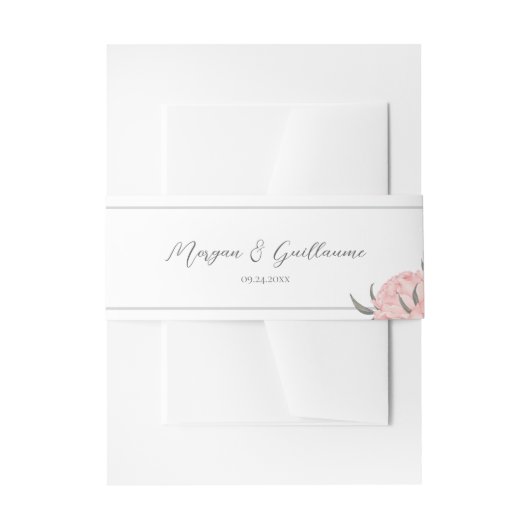 Blush Pink Watercolor Peony Wedding Belly Band 招待状ベリーバンド (正面例)