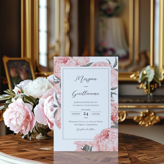Blush Pink Watercolor Peony Wedding Invitation 招待状