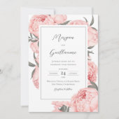 Blush Pink Watercolor Peony Wedding Invitation 招待状 (正面)