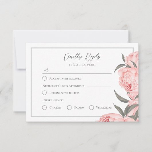 Blush Pink Watercolor Peony Wedding RSVP Card (正面)