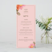 Blush Pink Watercolor Poppy Wedding Menu メニュー (スタンド正面)