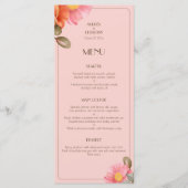 Blush Pink Watercolor Poppy Wedding Menu メニュー (正面)