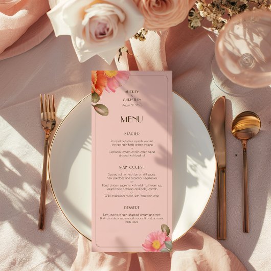 Blush Pink Watercolor Poppy Wedding Menu メニュー