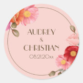 Blush Pink Watercolor Poppy Wedding Sticker ラウンドシール (正面)