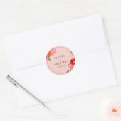 Blush Pink Watercolor Poppy Wedding Sticker ラウンドシール (封筒)