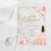 Blush Pink Watercolor Roses Gold Quinceanera アクリル招待状