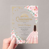 Blush Pink Watercolor Roses Gold Quinceanera アクリル招待状 (インサイチュ (ポータブル))