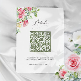 Blush Pink Watercolor Roses QR Code Wedding エンクロージャーカード