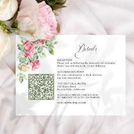 Blush Pink Watercolor Roses QR Code Wedding エンクロージャーカード
