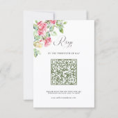 Blush Pink Watercolor Roses QR Code Wedding 出欠カード (正面)