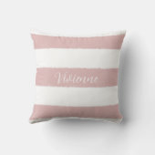 Blush Pink Watercolor Stripes Monogram Name クッション (裏面)
