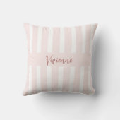 Blush Pink Watercolor Stripes Monogram Name クッション (裏面)