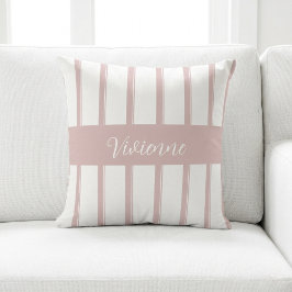 Blush Pink Watercolor Stripes Monogram Name クッション
