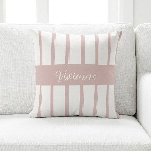 Blush Pink Watercolor Stripes Monogram Name クッション