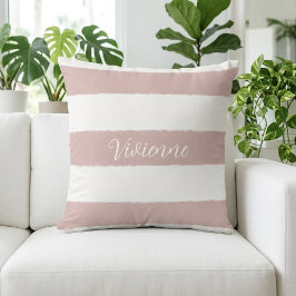 Blush Pink Watercolor Stripes Monogram Name クッション