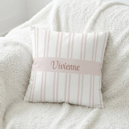 Blush Pink Watercolor Stripes Monogram Name クッション