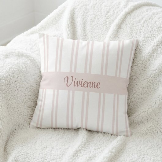 Blush Pink Watercolor Stripes Monogram Name クッション
