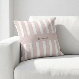 Blush Pink Watercolor Stripes Monogram Name クッション