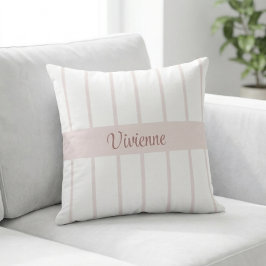 Blush Pink Watercolor Stripes Monogram Name クッション