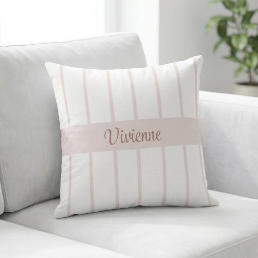 Blush Pink Watercolor Stripes Monogram Name クッション