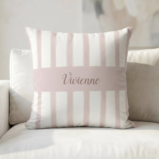 Blush Pink Watercolor Stripes Monogram Name クッション