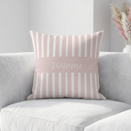 Blush Pink Watercolor Stripes Monogram Name クッション