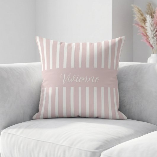 Blush Pink Watercolor Stripes Monogram Name クッション