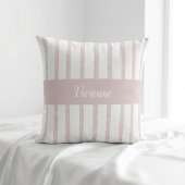 Blush Pink Watercolor Stripes Monogram Name クッション