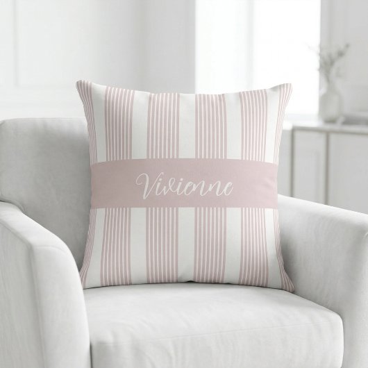 Blush Pink Watercolor Stripes Monogram Name クッション