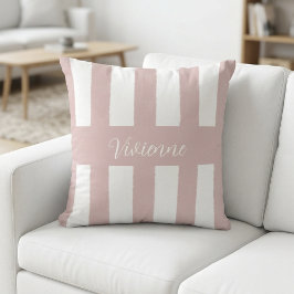 Blush Pink Watercolor Stripes Monogram Name クッション