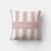Blush Pink Watercolor Stripes Monogram Name クッション (正面)