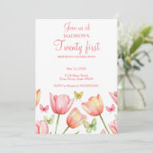 Blush Pink Watercolor Tulips 21st Birthday Party 招待状 (スタンド正面)