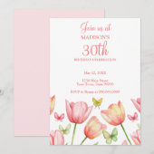 Blush Pink Watercolor Tulips 30th Birthday Party 招待状 (正面/裏面)