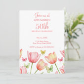 Blush Pink Watercolor Tulips 50th Birthday Party 招待状 (スタンド正面)