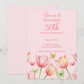 Blush Pink Watercolor Tulips 50th Birthday Party  招待状 (正面/裏面)