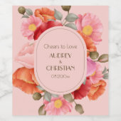Blush Pink Watercolor Wedding Wine Label Set ワインラベル (シングルラベル)