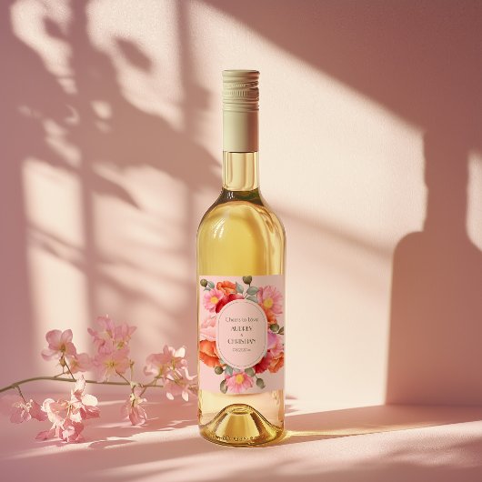 Blush Pink Watercolor Wedding Wine Label Set ワインラベル