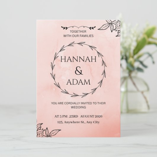 Blush Pink Watercolor Wreath Wedding Invitation 招待状 (スタンド正面)
