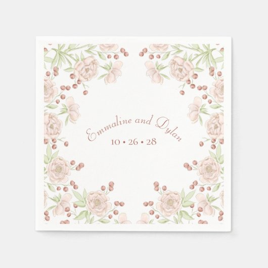 Blush Pink Wedding Floral スタンダードカクテルナプキン (正面)