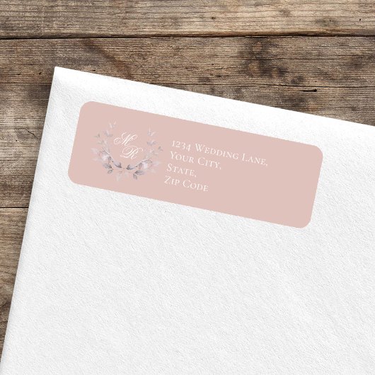 Blush Pink Wedding Monogram Floral Script ラベル
