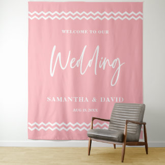 Blush Pink Wedding Welcome Sign Backdrop タペストリー