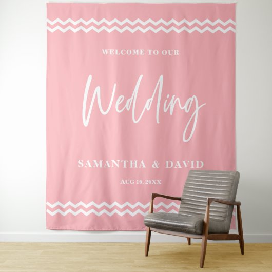 Blush Pink Wedding Welcome Sign Backdrop タペストリー (インサイチュ)