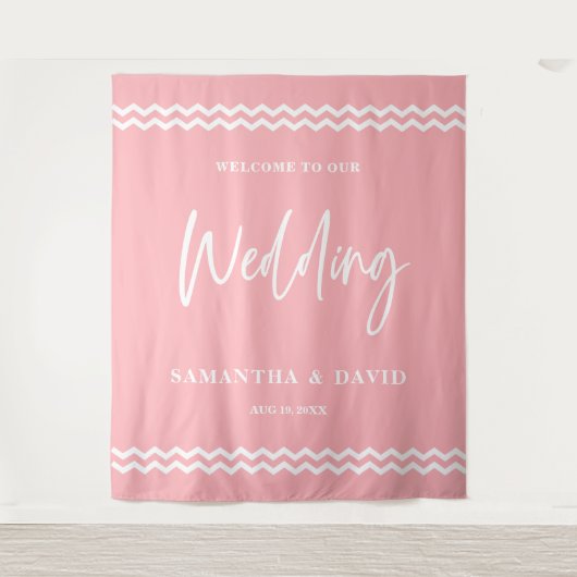Blush Pink Wedding Welcome Sign Backdrop タペストリー (正面)