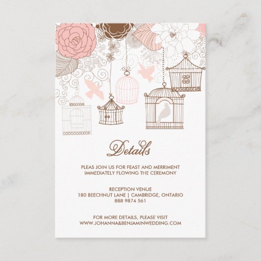 Blush Pink Whimsical Birdcages Details Card エンクロージャーカード (正面)