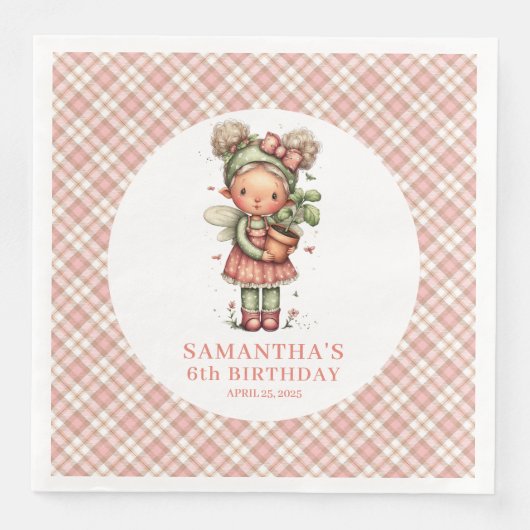 Blush Pink Whimsical Fairy Flowers 4th Birthday  (正面)